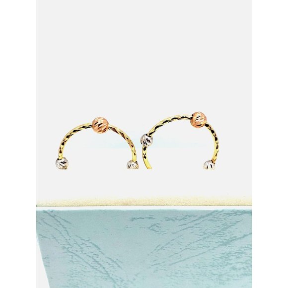 Circular Hoop Earrings With 14K Three-Gold Balls - Picture 10 of 14